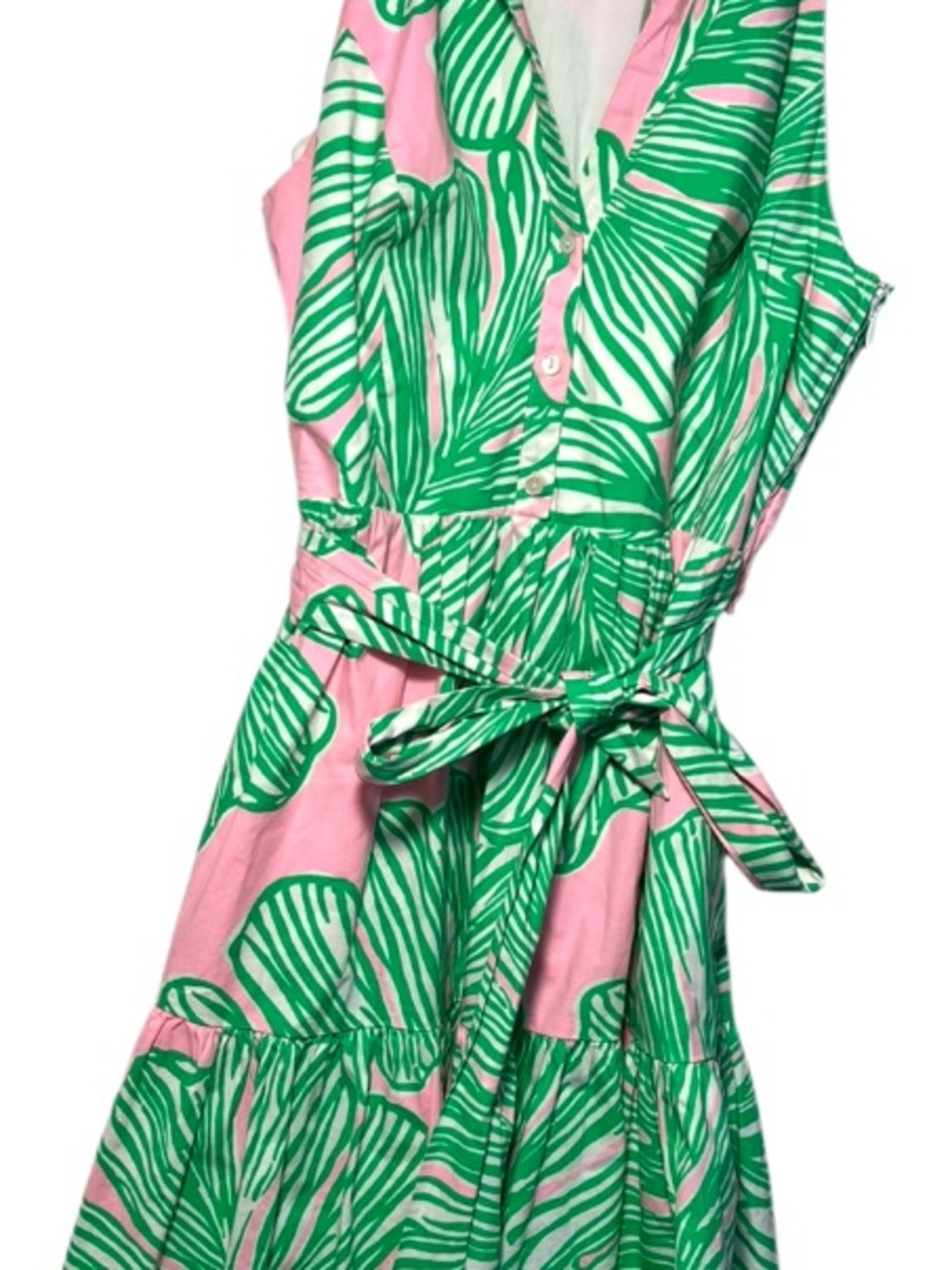 Lilly Pulitzer Pink Dress with Green Leaf Print Halter Tie Waist - Picture 8 of 8